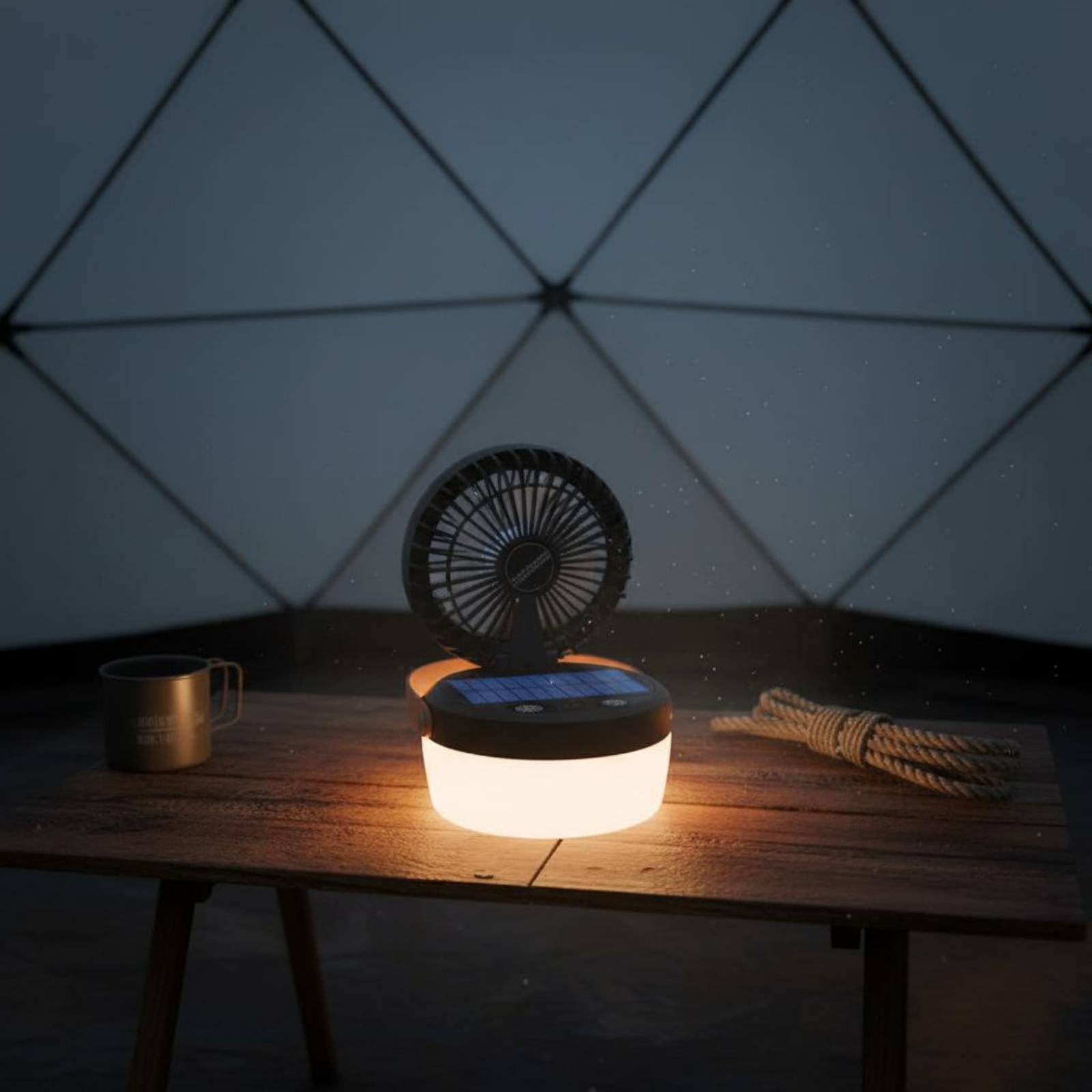 Outdoor Camping Fan - مروحة تخييم تعمل بالطاقة الشمسية مع
