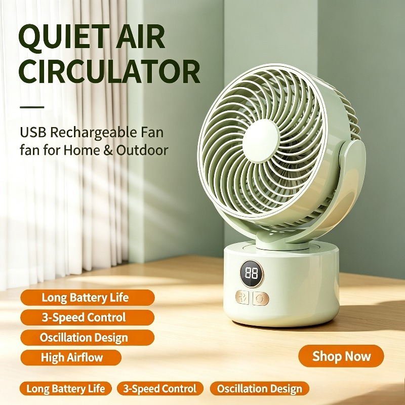 مروحة صامتة قابلة للشحن عبر US - مراجعة Outdoor Camping Fan وسعره