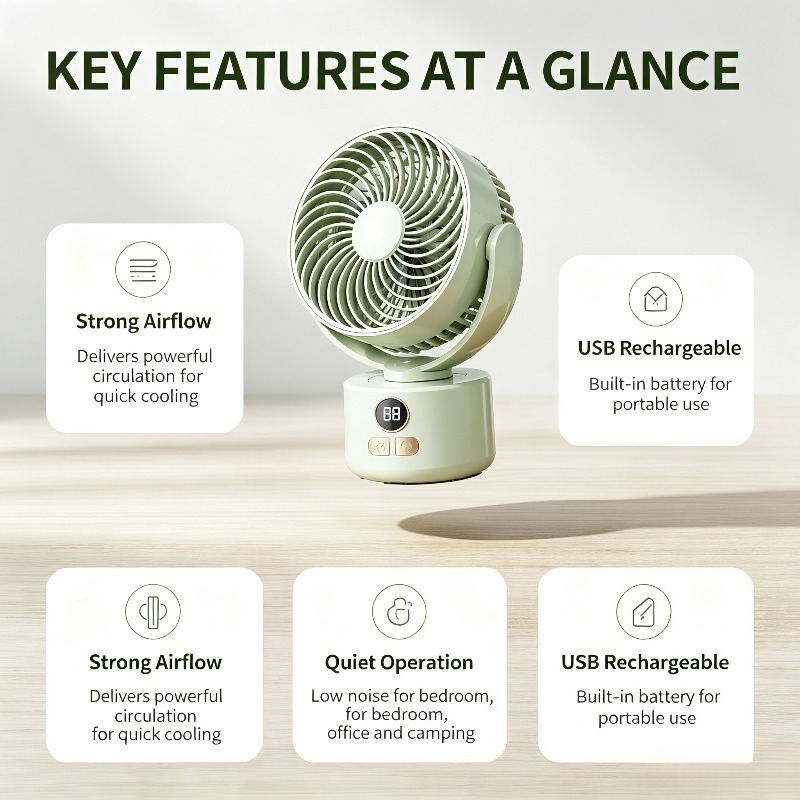 مروحة صغيرة قابلة للشحن عبر US - مراجعة Outdoor Camping Fan وسعره